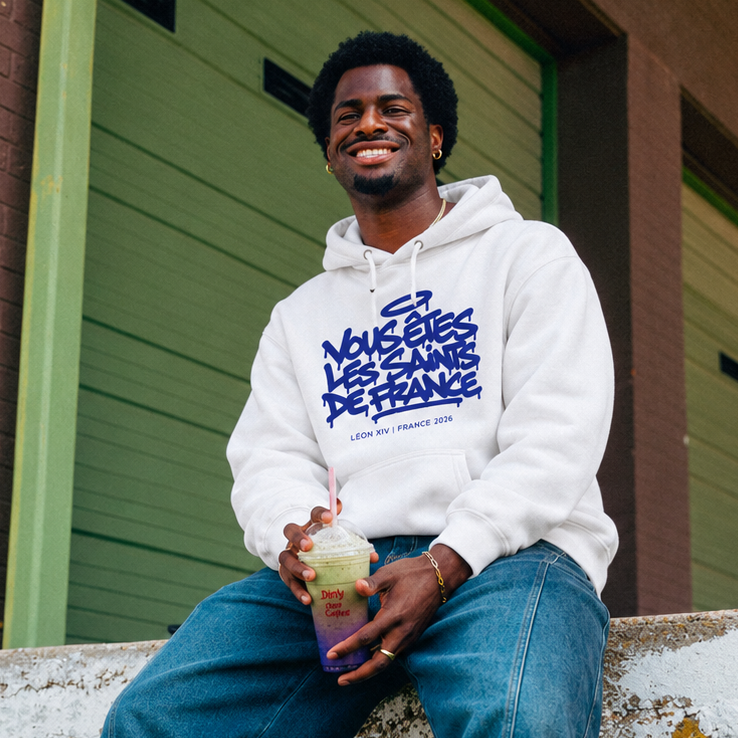 Léon XIV "Vous êtes les saints de France"- Hoodie blanc H/F
