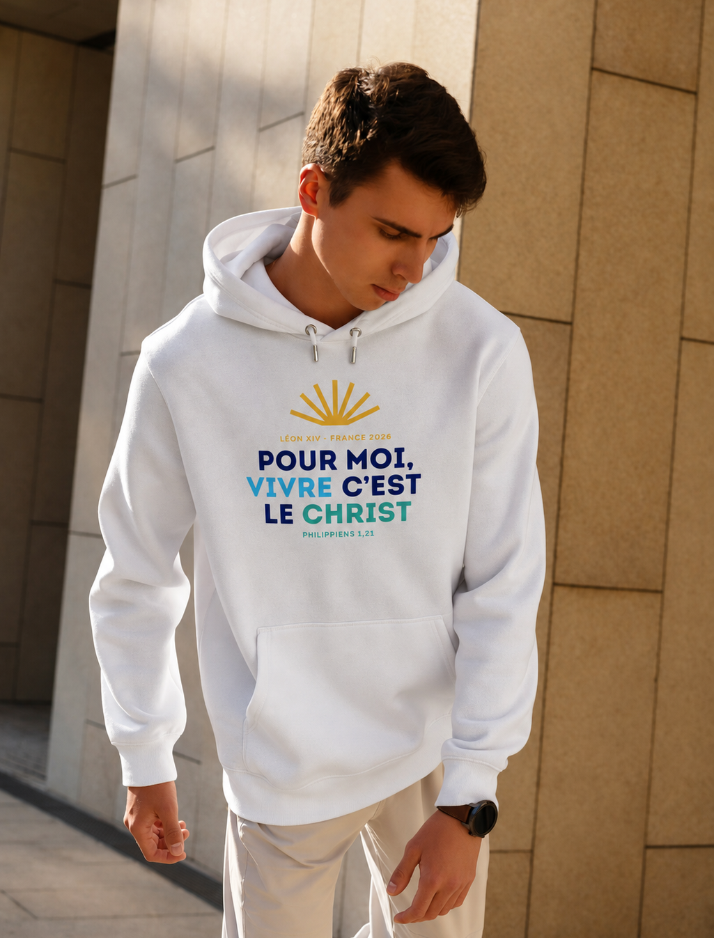 Sweat à capuche Pape Léon XIV "Pour moi, vivre c'est le Christ"