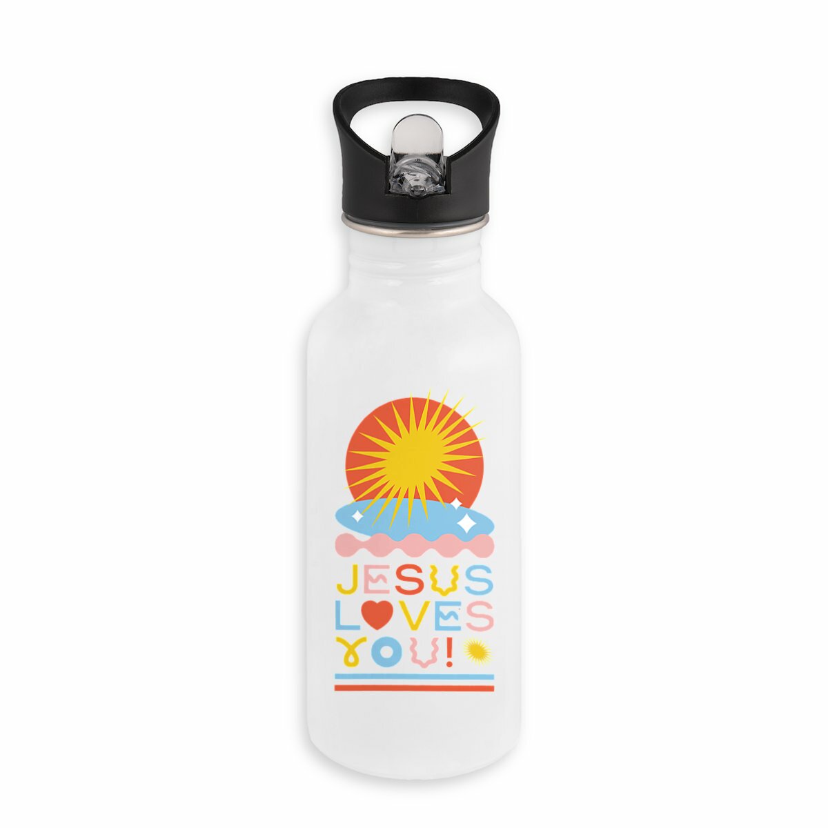 Jesus Loves You - Gourde inox avec paille - face_blanc