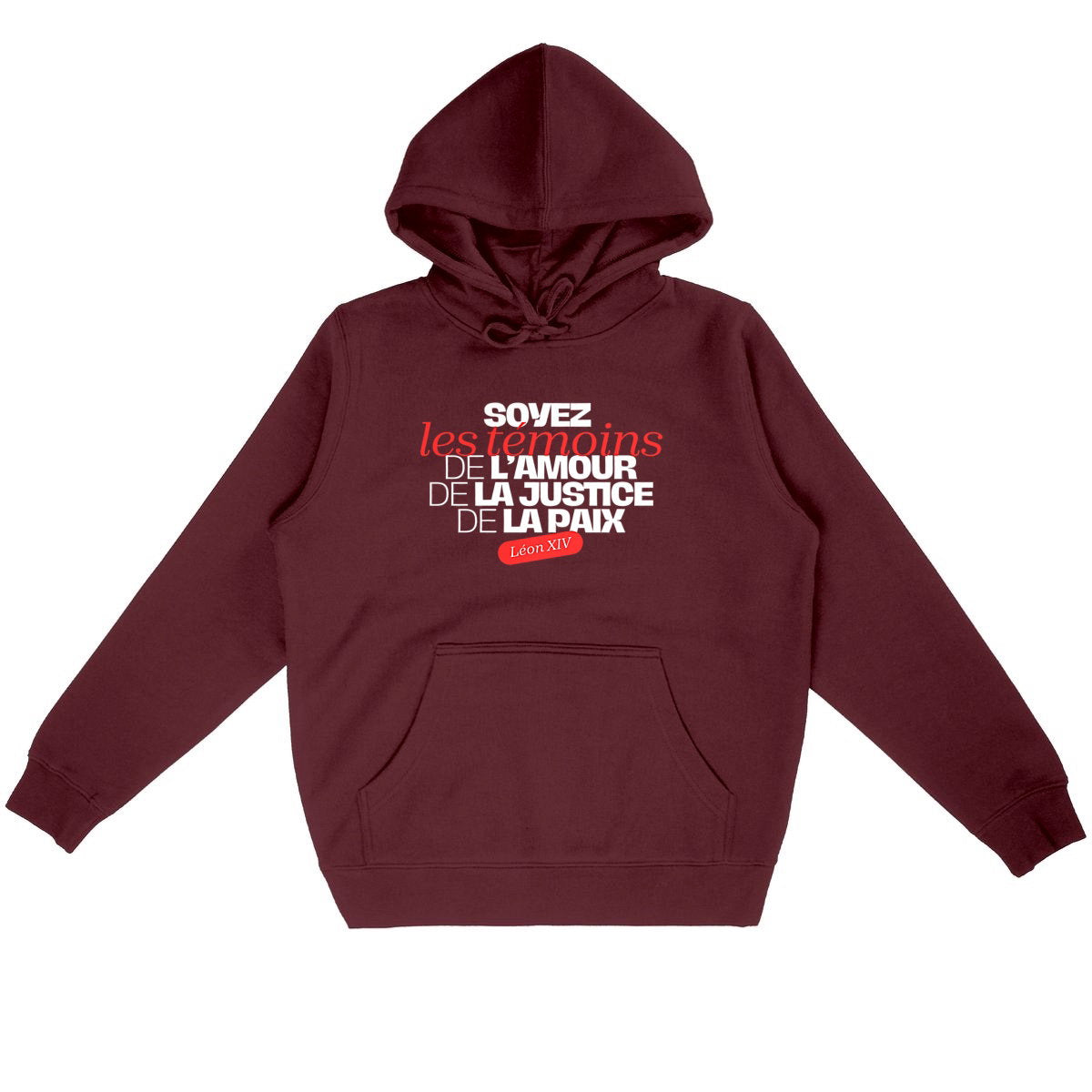 Sweat à capuche léger Pape Léon XIV "Soyez des témoins !" - face_bordeaux