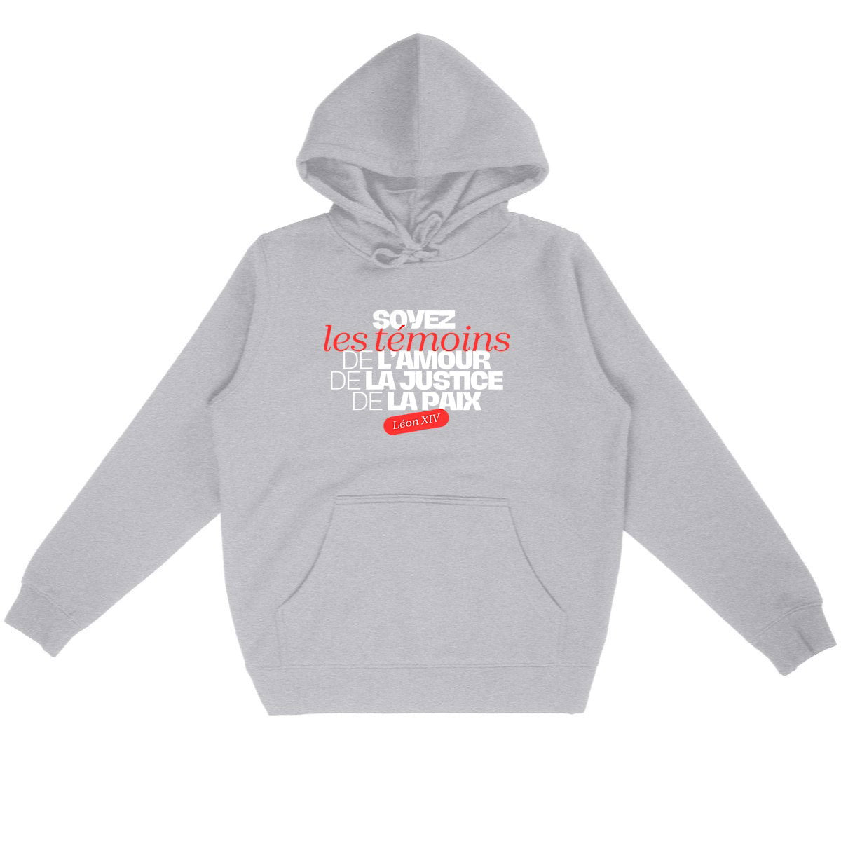 Sweat à capuche léger Pape Léon XIV "Soyez des témoins !" - face_gris
