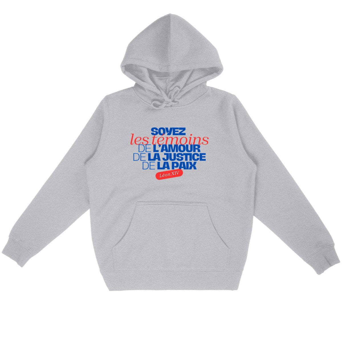 Sweat à capuche léger Pape Léon XIV "Soyez des témoins !" - face_gris