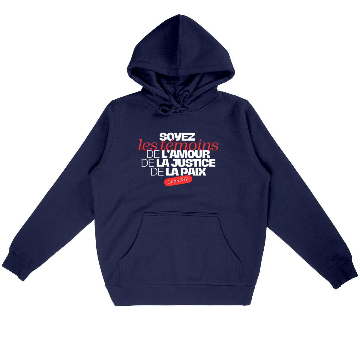 Sweat à capuche léger Pape Léon XIV "Soyez des témoins !" - face_marine