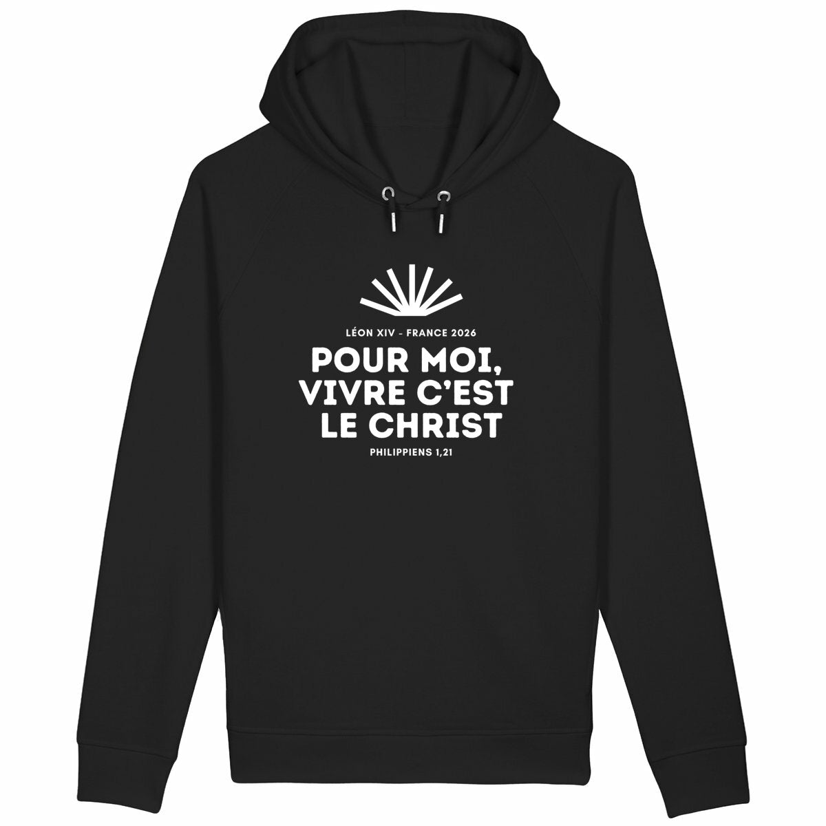 Sweat à capuche Pape Léon XIV "Pour moi, vivre c'est le Christ" - face_noir