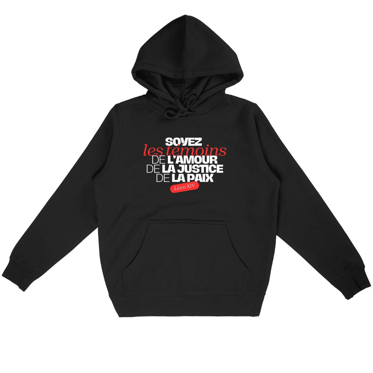 Sweat à capuche léger Pape Léon XIV "Soyez des témoins !" - face_noir