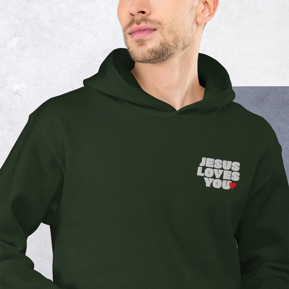 Sweat à capuche brodé Jesus Loves You