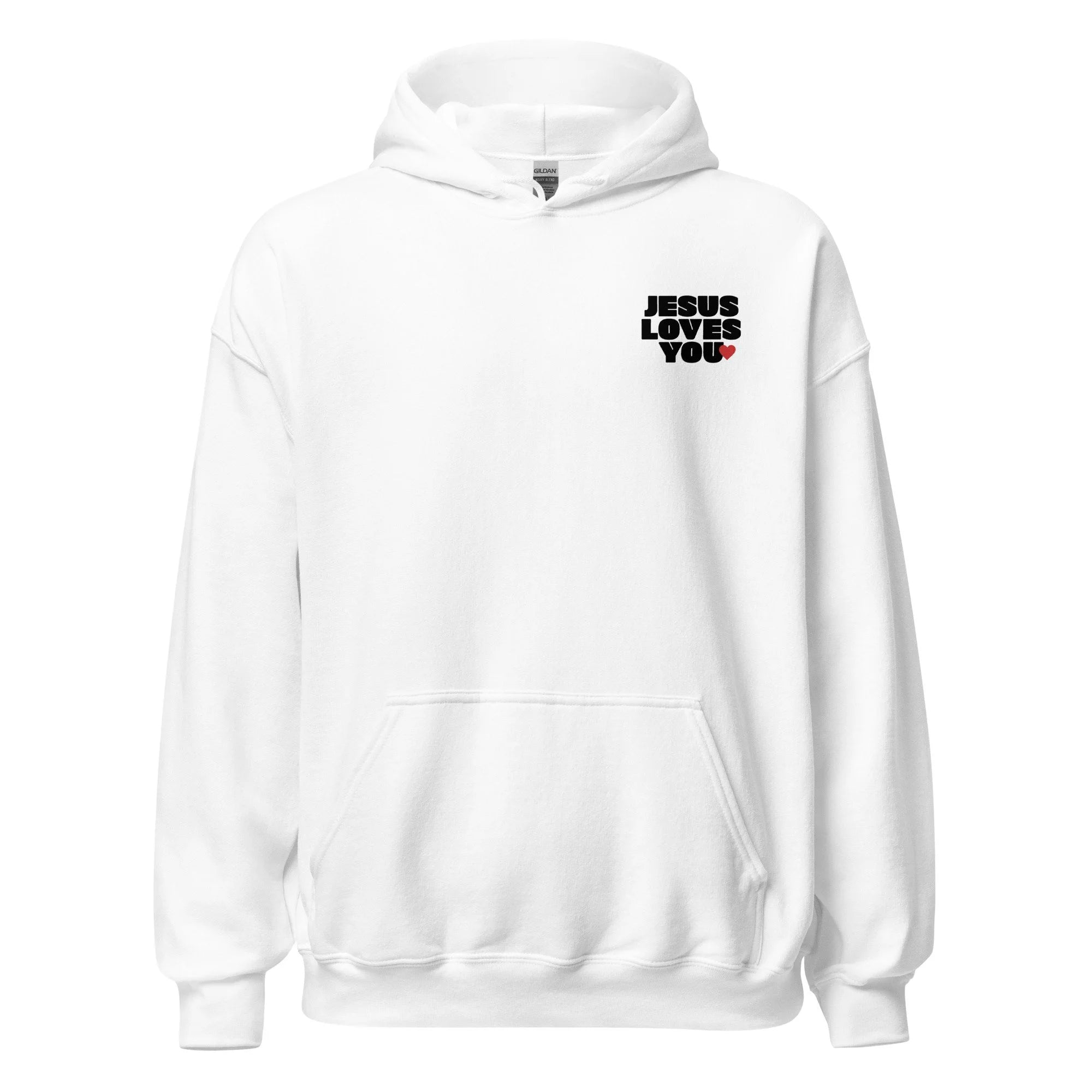 Sweat à capuche blanc brodé Jesus Loves You
